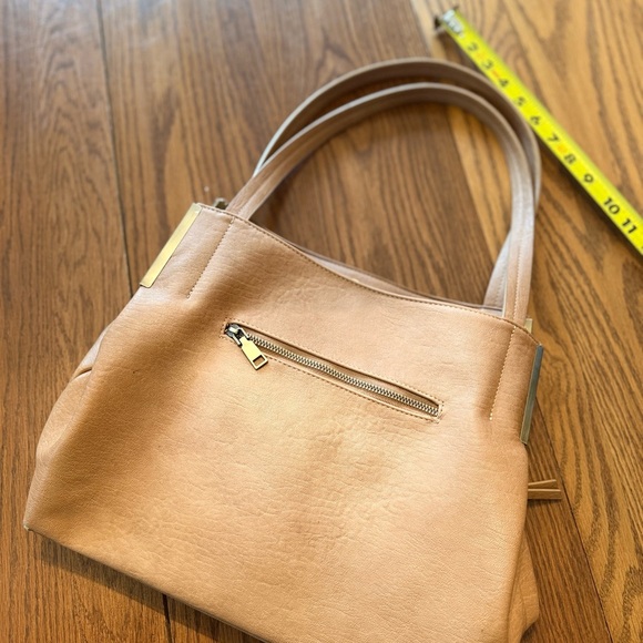 Madison West Classic Tan Shoulder Purse w/ Metal Accents - Picture 10 of 11